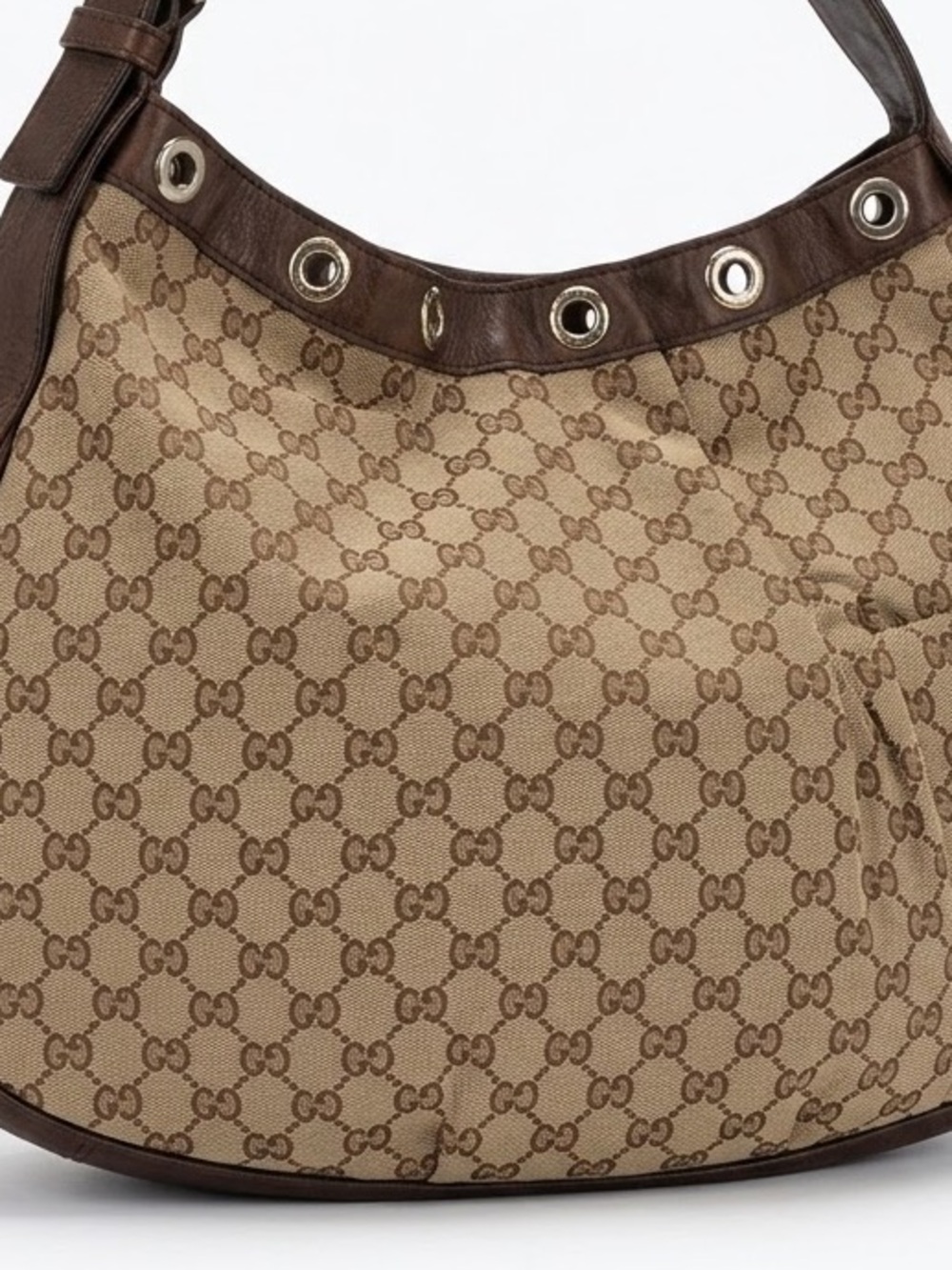Gucci Beige/Brown GG Canvas Hobo Bag with Leather Trim